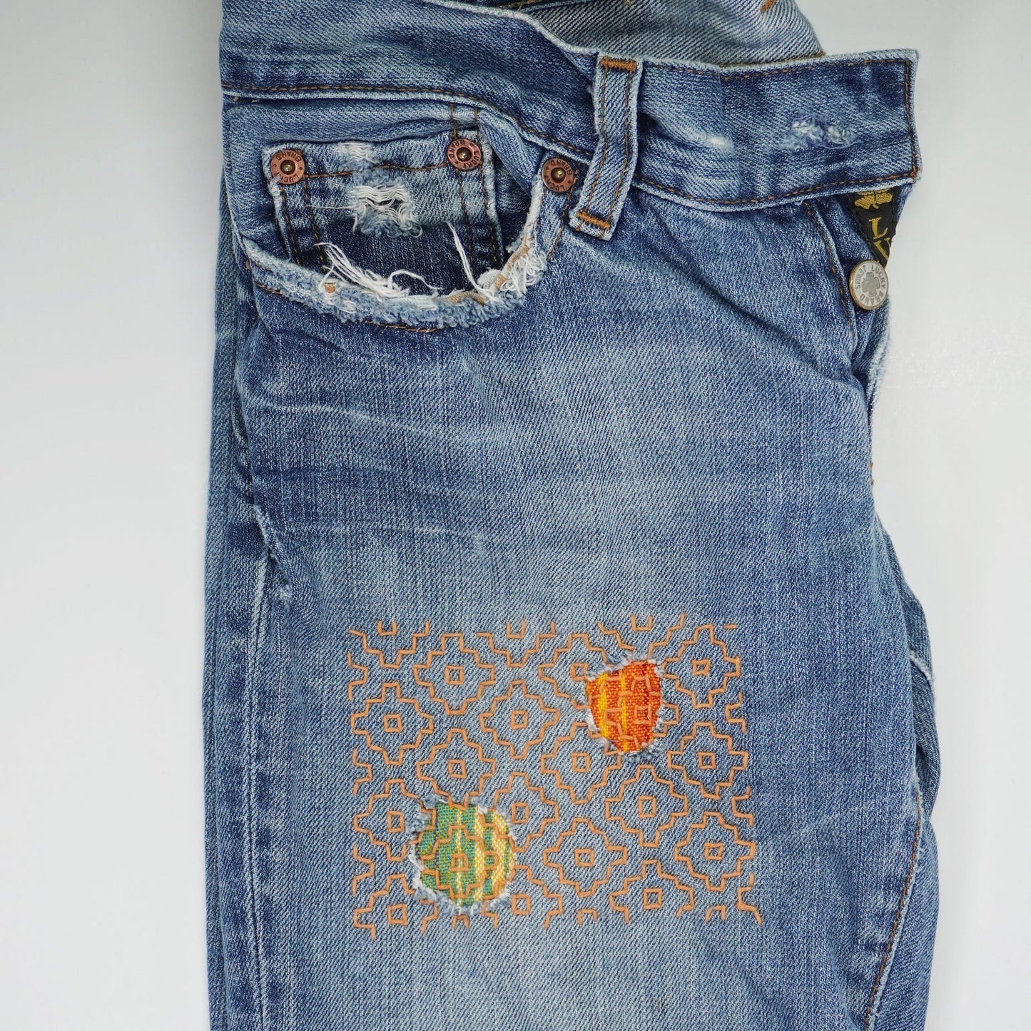 Sashiko Inspired Mending Stick and Stitch Hitomezashi Half Sheet