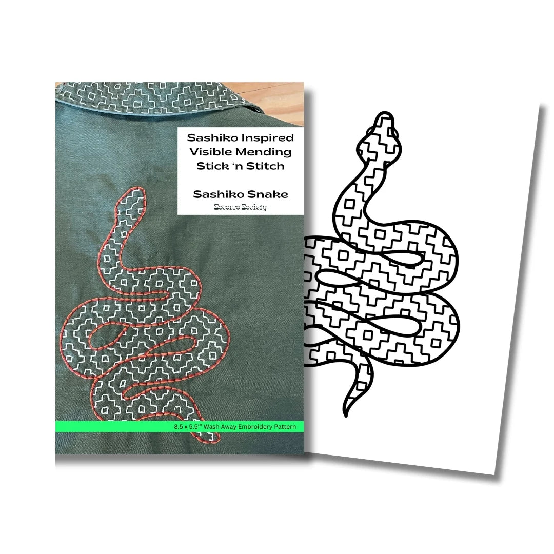 Sashiko Snake - Visible Mending Stick and Stitch Embroidery Pattern