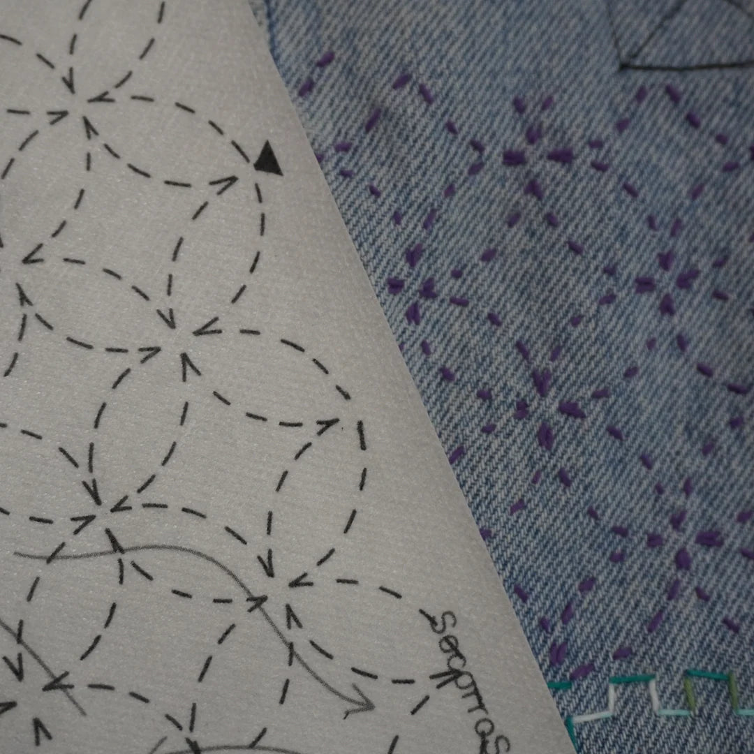 Sashiko Inspired Mending Seven Treasures Stick and Stitch Pattern