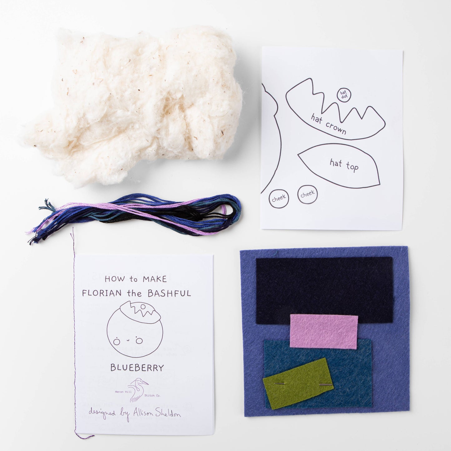 Heron Hill Stitch Co - Florian the Bashful Blueberry Craft Kit