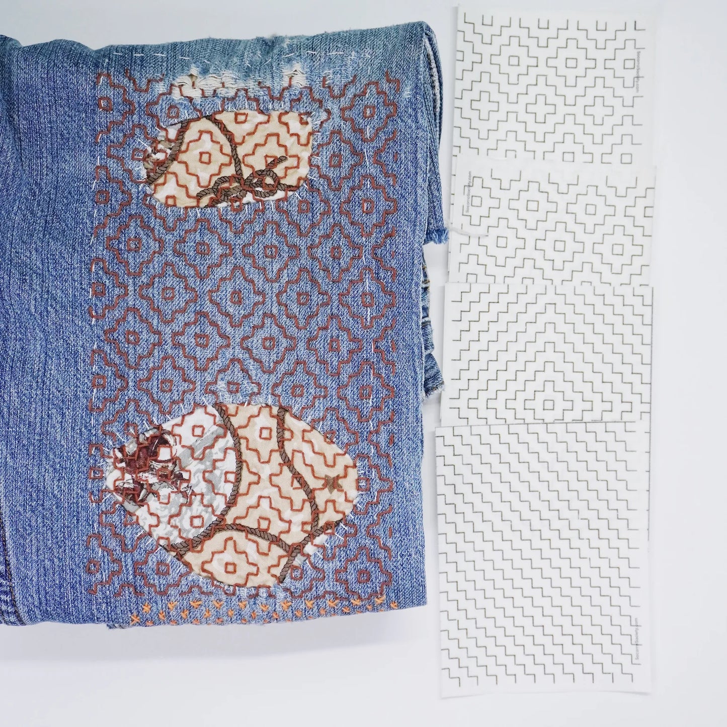 Sashiko Inspired Mending Stick and Stitch Patterns- Starter Pack