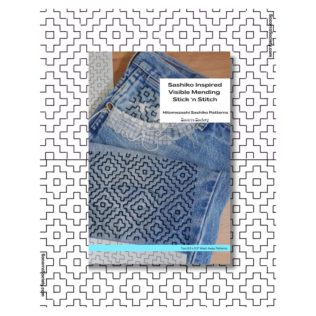 Sashiko Inspired Mending Stick and Stitch Hitomezashi Half Sheet