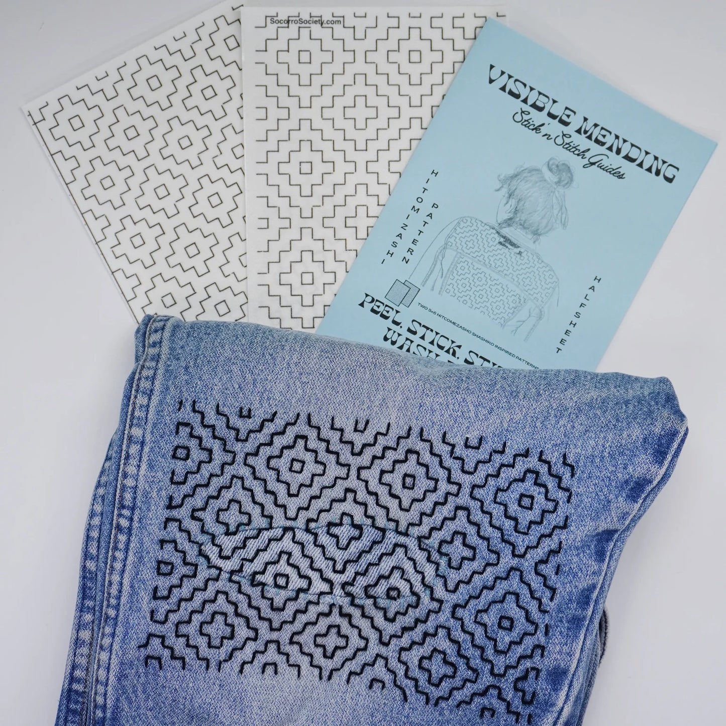 Sashiko Inspired Mending Stick and Stitch Hitomezashi Half Sheet