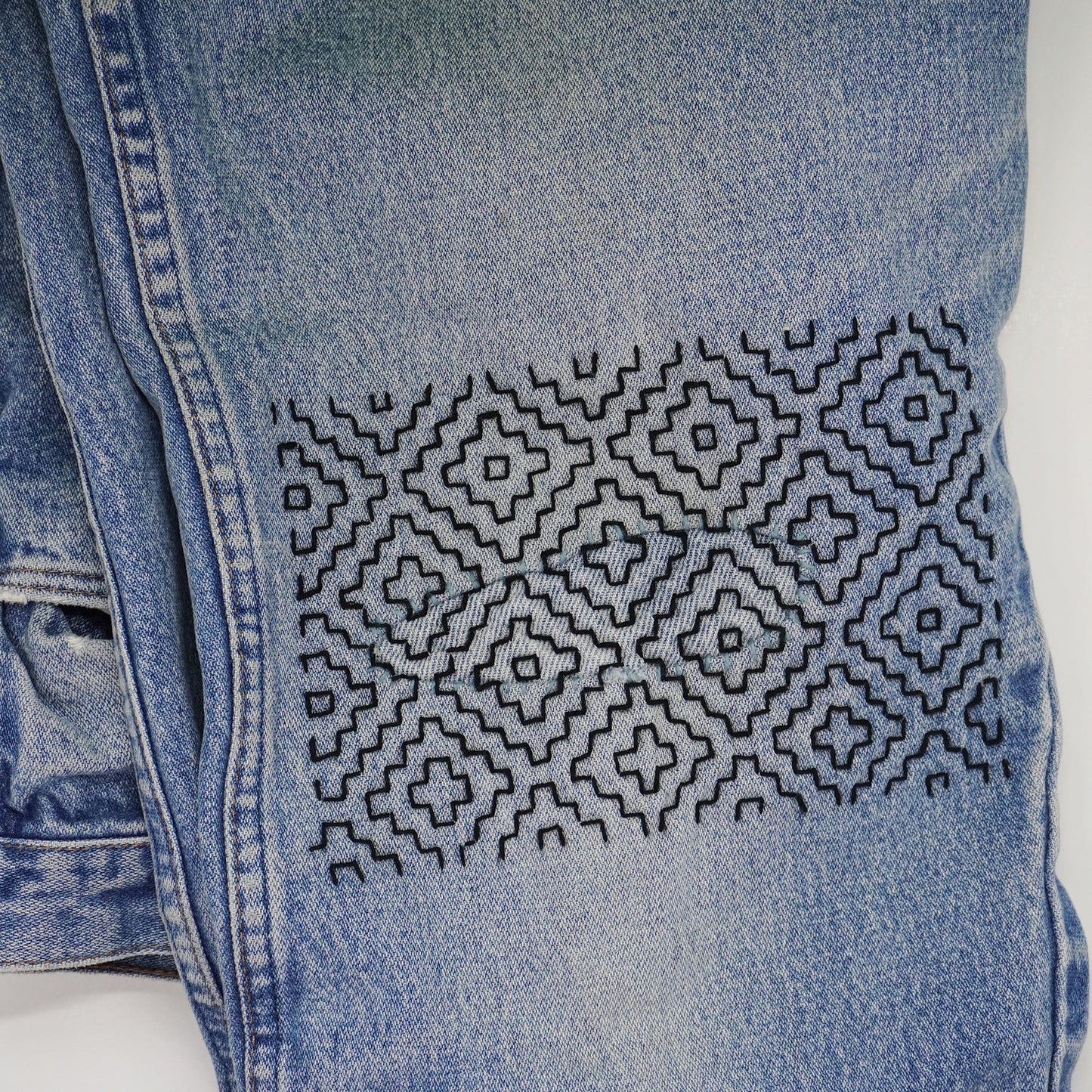 Sashiko Inspired Mending Stick and Stitch Hitomezashi Half Sheet