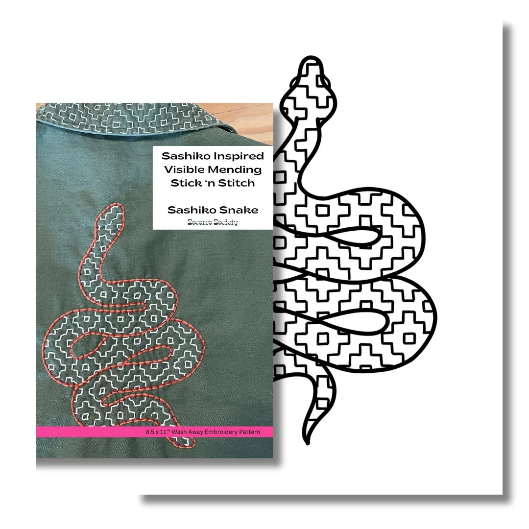 Sashiko Snake - Visible Mending Stick and Stitch Embroidery Pattern